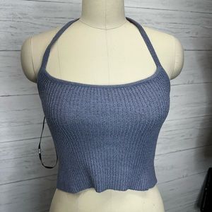 Ser.o.ya blue halter top sweater knit with embroidered logo L